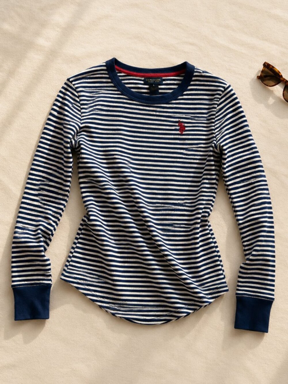 U.S. Polo Assn. Striped Long Sleeve Crewneck Top Blue White Small